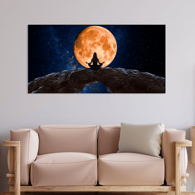 DECORGLANCE Posters, Prints, & Visual Artwork Woman Meditating In Front Of Moon Canvas Wall Painting