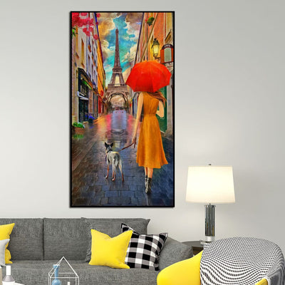 DecorGlance Posters, Prints, & Visual Artwork Women In Front Of Eiffel Tower Canvas Wall Painting