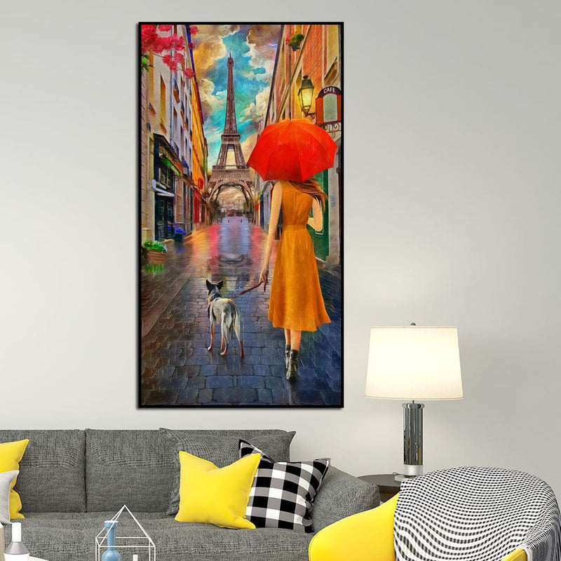 DecorGlance Posters, Prints, & Visual Artwork Women In Front Of Eiffel Tower Canvas Wall Painting