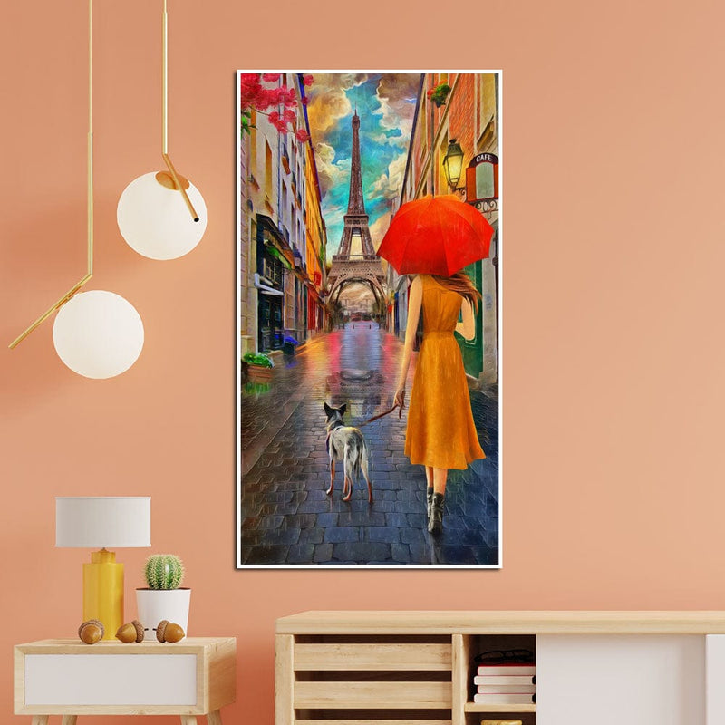 DecorGlance Posters, Prints, & Visual Artwork Women In Front Of Eiffel Tower Canvas Wall Painting
