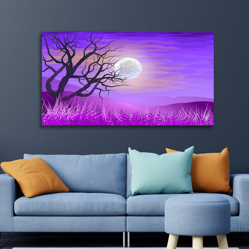 DecorGlance Purple Night Scenery Canvas Wall Painting