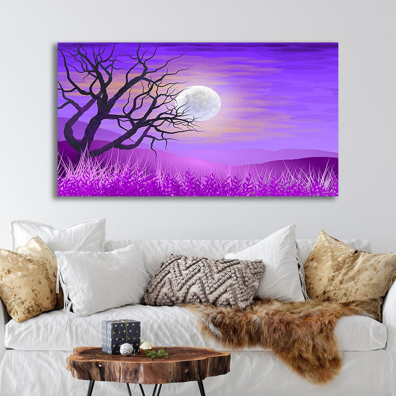 DecorGlance Purple Night Scenery Canvas Wall Painting
