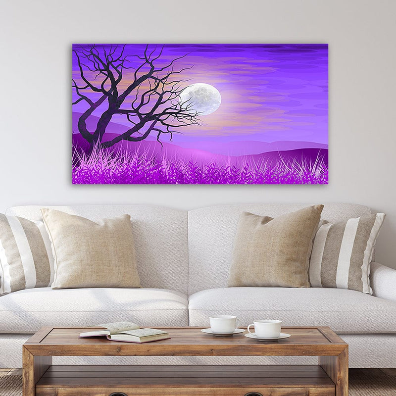 DecorGlance Purple Night Scenery Canvas Wall Painting