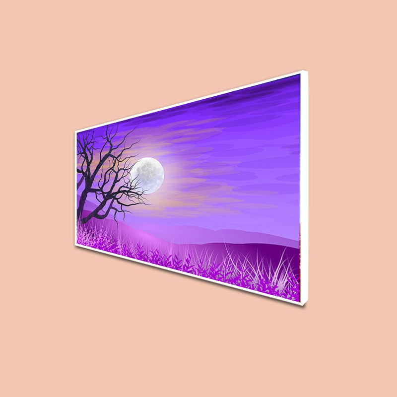DecorGlance CANVAS PRINT WHITE FLOATING FRAME / (48x24) Inch / (121x60) Cm Purple Night Scenery Floating Frame Canvas Wall Painting