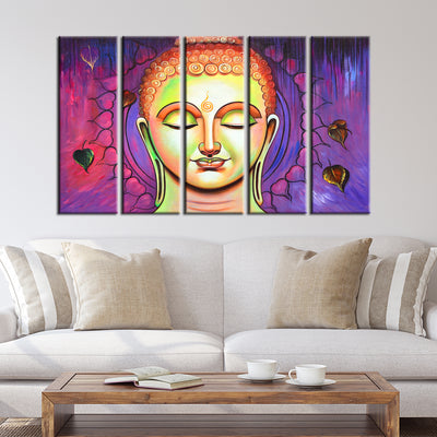 Acrylic Color Portrait Buddha Canvas Wall Painting- With 5 Frame
