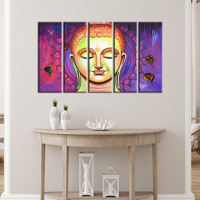 Acrylic Color Portrait Buddha Canvas Wall Painting- With 5 Frame