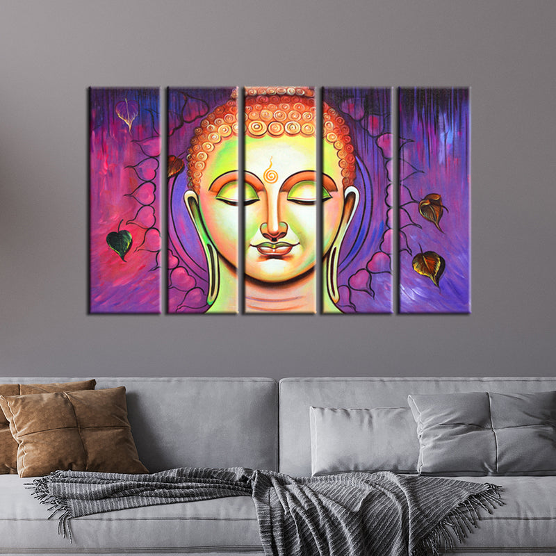 Acrylic Color Portrait Buddha Canvas Wall Painting- With 5 Frame
