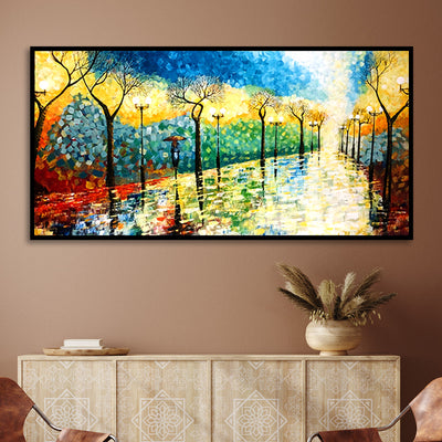 Acrylic Handmade Miniature Rainy Season Scenery Canvas Wall Painting (Hand Painting)