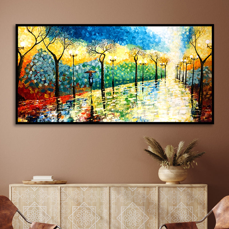 Acrylic Handmade Miniature Rainy Season Scenery Canvas Wall Painting (Hand Painting)