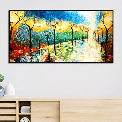 Acrylic Handmade Miniature Rainy Season Scenery Canvas Wall Painting (Hand Painting)