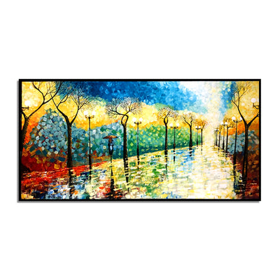 Acrylic Handmade Miniature Rainy Season Scenery Canvas Wall Painting (Hand Painting)