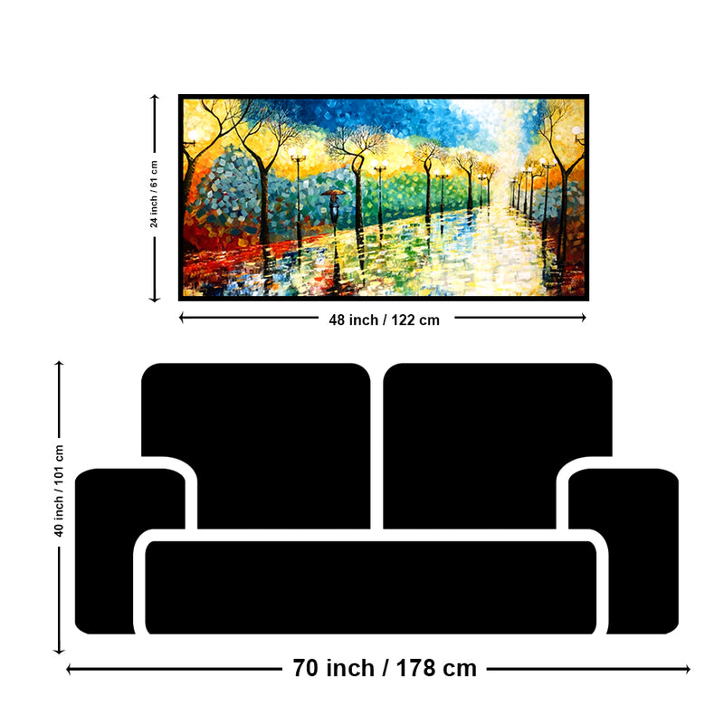 Acrylic Handmade Miniature Rainy Season Scenery Canvas Wall Painting (Hand Painting)