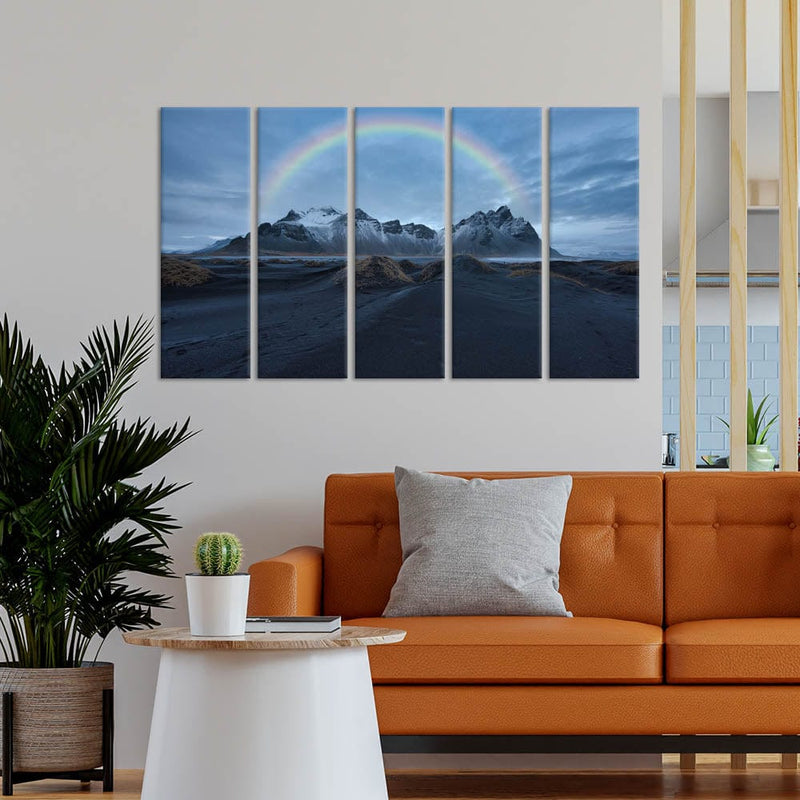 DecorGlance Rainbow Mountain Canvas Wall Painting - With 5 Panel