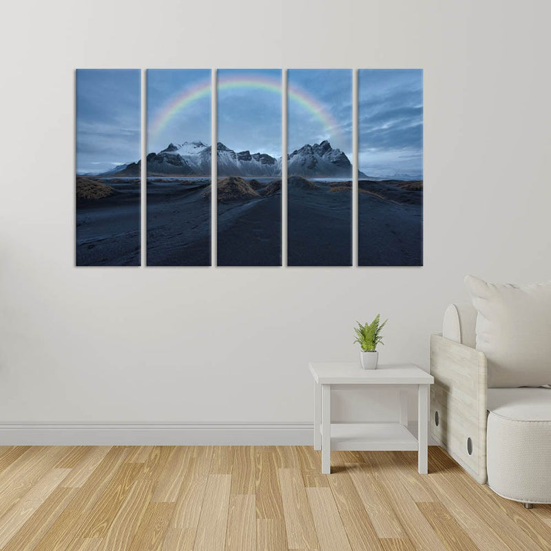 DecorGlance Rainbow Mountain Canvas Wall Painting - With 5 Panel