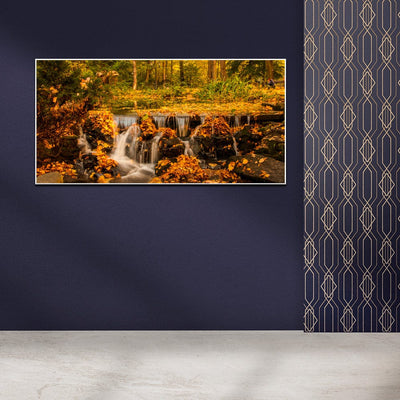 DecorGlance Rectangle painting Autumn Season Waterfall Scenery Canvas Floating Frame Wall Painting