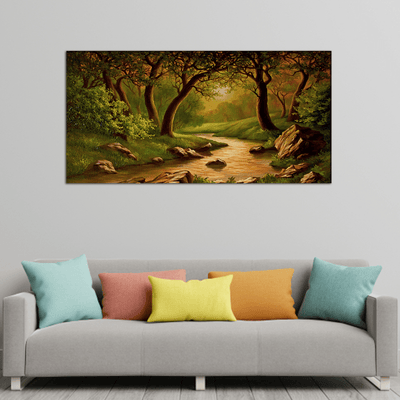 DecorGlance Rectangle painting Oil Color Forest Scenery Art Canvas Wall Painting