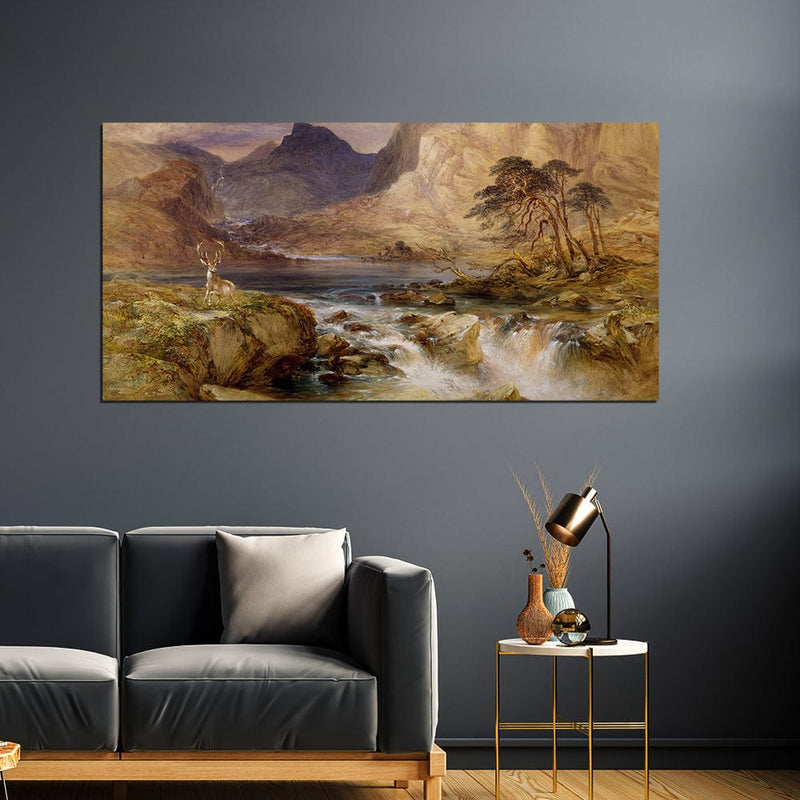 DecorGlance Rectangle painting Oil Color Mountain View Canvas Wall Painting