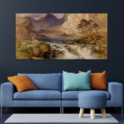 DecorGlance Rectangle painting Oil Color Mountain View Canvas Wall Painting