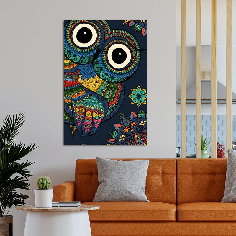 DecorGlance Rectangle painting Owl Madhubani On Canvas Wall Painting