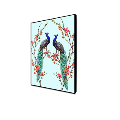 DecorGlance Rectangle painting CANVAS PRINT BLACK FLOATING FRAME / (24x48) Inch / (60x121) Cm Pair of Peacock Floating Frame Canvas Wall Painting