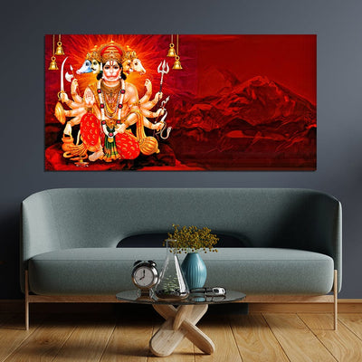 DecorGlance Rectangle painting panchmukhi hanuman ji Canvas Print Wall Painting