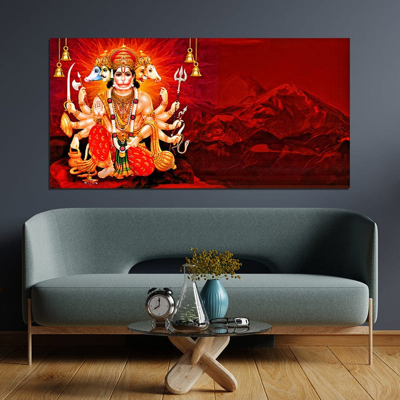 DecorGlance Rectangle painting panchmukhi hanuman ji Canvas Print Wall Painting