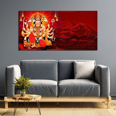 DecorGlance Rectangle painting panchmukhi hanuman ji Canvas Print Wall Painting
