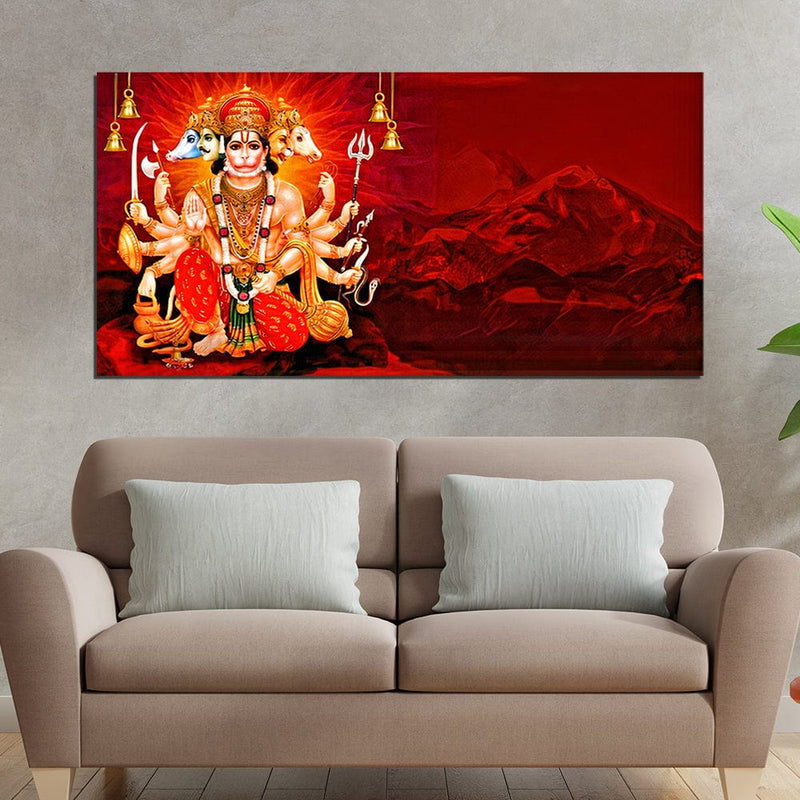 DecorGlance Rectangle painting panchmukhi hanuman ji Canvas Print Wall Painting