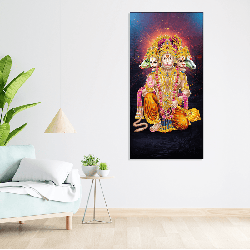 DecorGlance Rectangle painting Panchmukhi Lord Hanuman Canvas Wall Painting