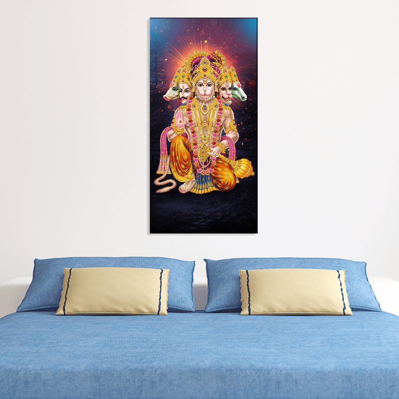 DecorGlance Rectangle painting Panchmukhi Lord Hanuman Canvas Wall Painting