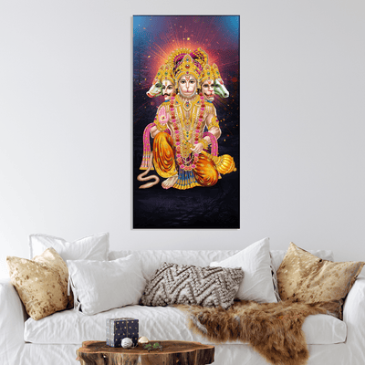DecorGlance Rectangle painting Panchmukhi Lord Hanuman Canvas Wall Painting
