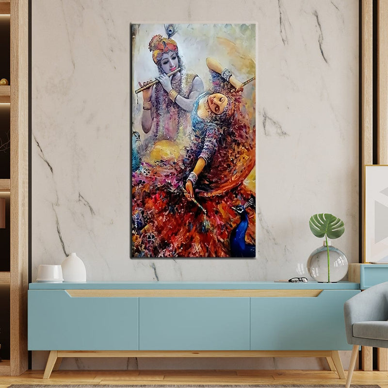 DecorGlance Rectangle painting Radha Krishna Abstract Canvas Wall Painting