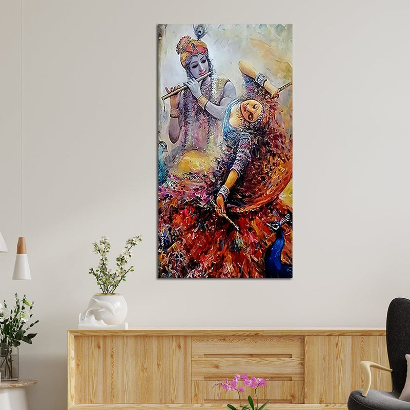 DecorGlance Rectangle painting Radha Krishna Abstract Canvas Wall Painting