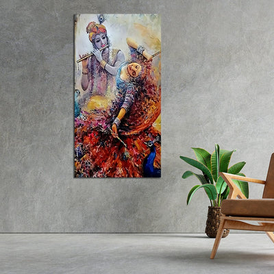 DecorGlance Rectangle painting Radha Krishna Abstract Canvas Wall Painting
