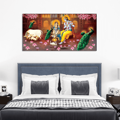 DecorGlance Rectangle painting Radha Krishna Beautiful View Canvas Wall Painting