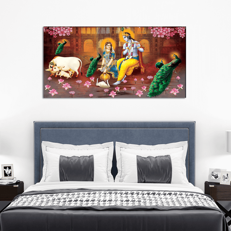 DecorGlance Rectangle painting Radha Krishna Beautiful View Canvas Wall Painting