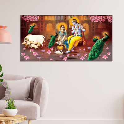 DecorGlance Rectangle painting Radha Krishna Beautiful View Canvas Wall Painting
