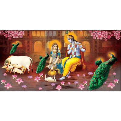 DecorGlance Rectangle painting Radha Krishna Beautiful View Canvas Wall Painting
