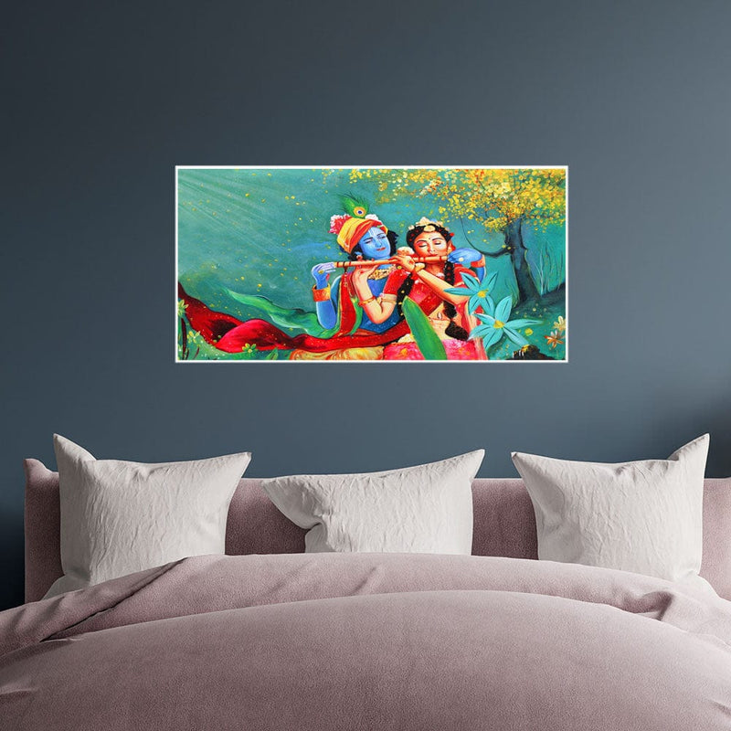 DecorGlance Rectangle painting Radha Krishna Canvas Floating Wall Painting