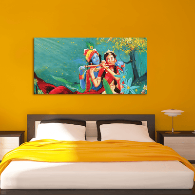 DecorGlance Rectangle painting Radha Krishna Canvas Wall Painting