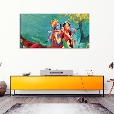 DecorGlance Rectangle painting Radha Krishna Canvas Wall Painting