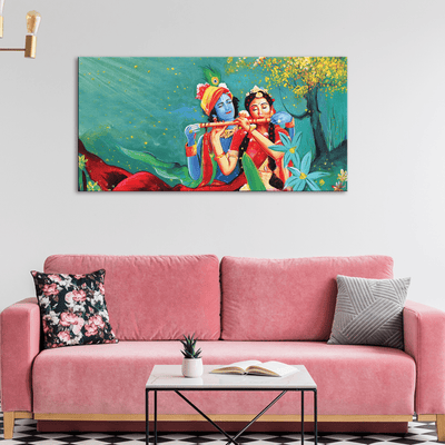 DecorGlance Rectangle painting Radha Krishna Canvas Wall Painting