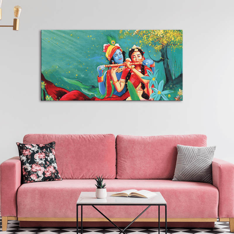 DecorGlance Rectangle painting Radha Krishna Canvas Wall Painting