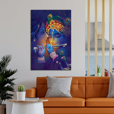 DecorGlance Rectangle painting Radha Krishna Canvas Wall Painting