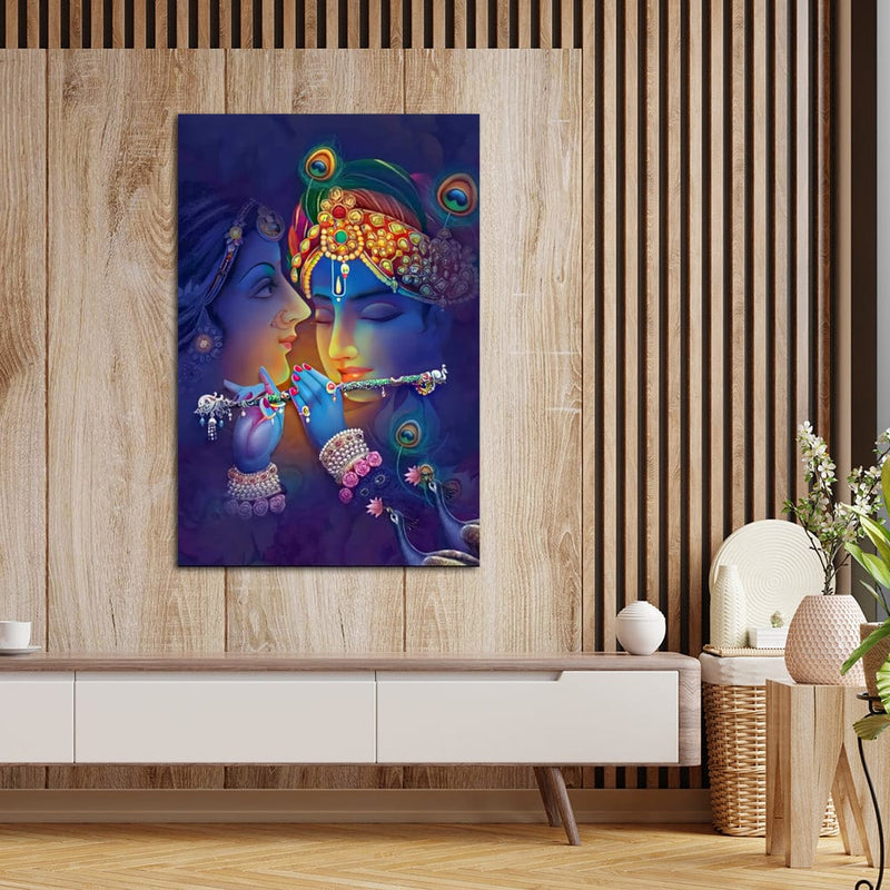 DecorGlance Rectangle painting Radha Krishna Canvas Wall Painting