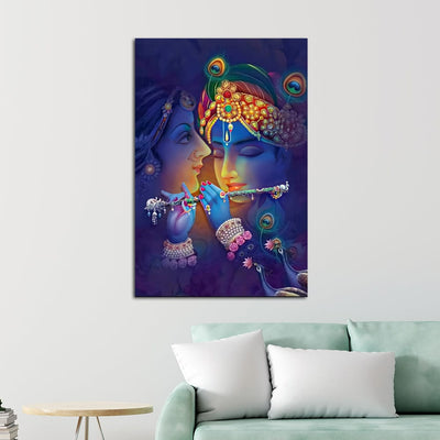 DecorGlance Rectangle painting Radha Krishna Canvas Wall Painting