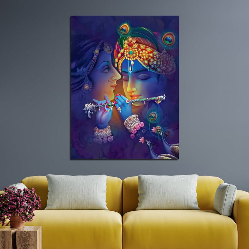 DecorGlance Rectangle painting Radha Krishna Canvas Wall Painting