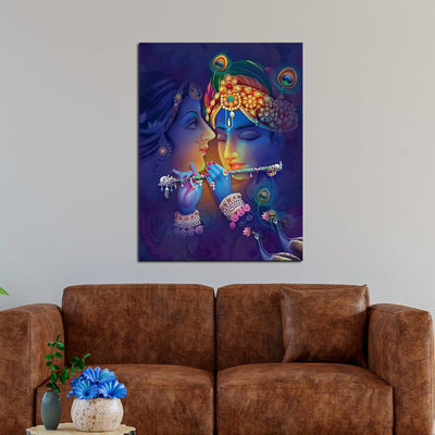 DecorGlance Rectangle painting Radha Krishna Canvas Wall Painting