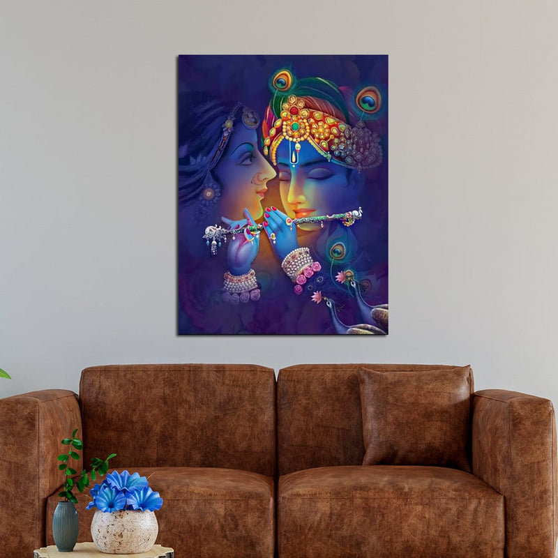 DecorGlance Rectangle painting Radha Krishna Canvas Wall Painting