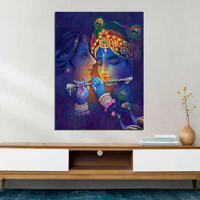 DecorGlance Rectangle painting Radha Krishna Canvas Wall Painting